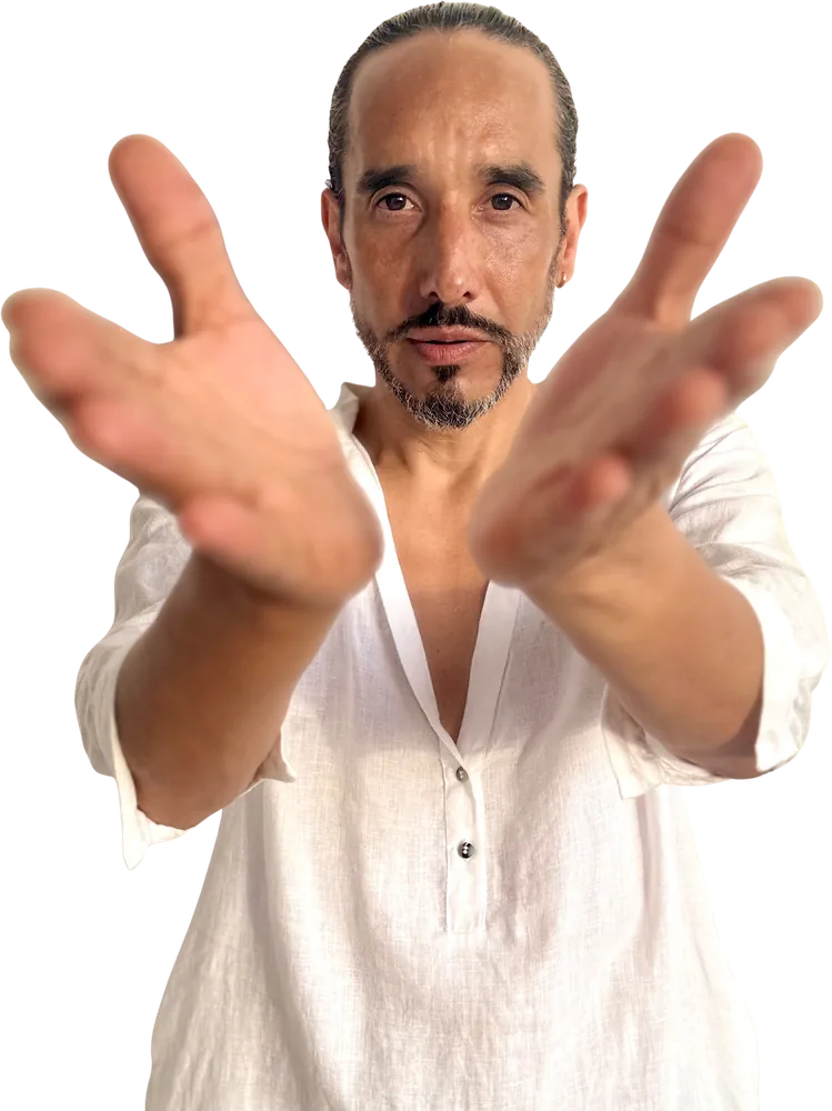 Librarian Joséf Sánchez Coach reaching out with open hands